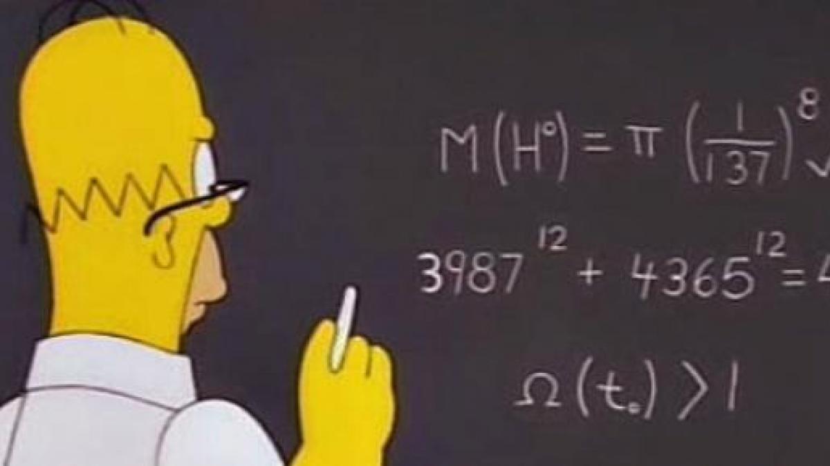 Homer Simpson fazendo calculos em um quadro negro